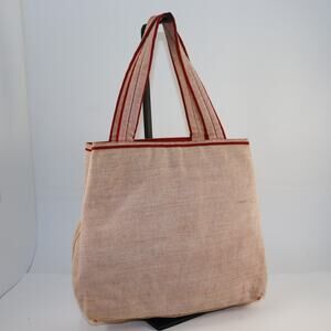 Vintage Prada Red & Natural Canvas Tote Bag